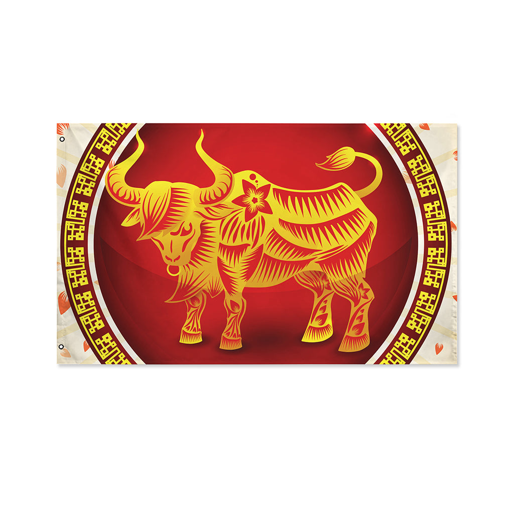 Chinese Ox Zodiac Sign Print Polyester Flag