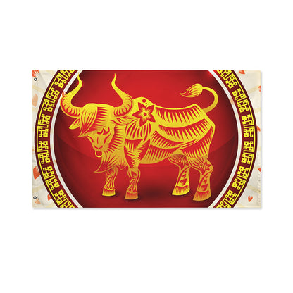 Chinese Ox Zodiac Sign Print Polyester Flag