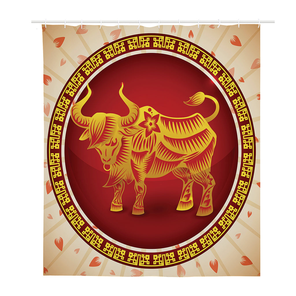 Chinese Ox Zodiac Sign Print Polyester Shower Curtain