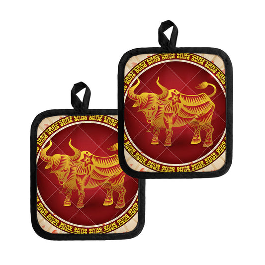 Chinese Ox Zodiac Sign Print Pot Holders