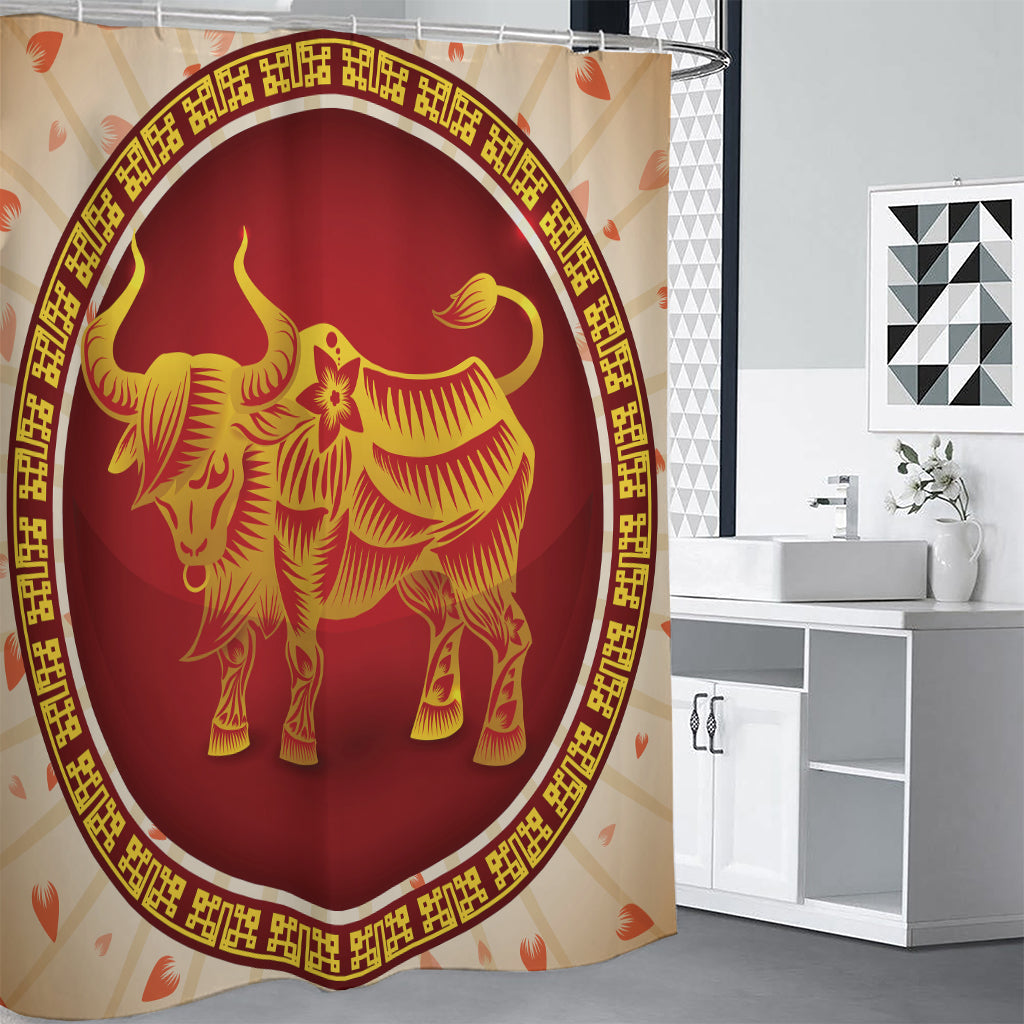 Chinese Ox Zodiac Sign Print Premium Shower Curtain