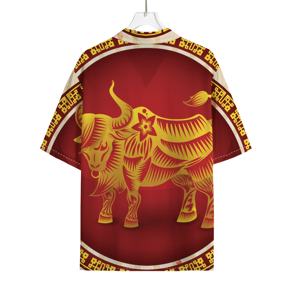 Chinese Ox Zodiac Sign Print Rayon Hawaiian Shirt