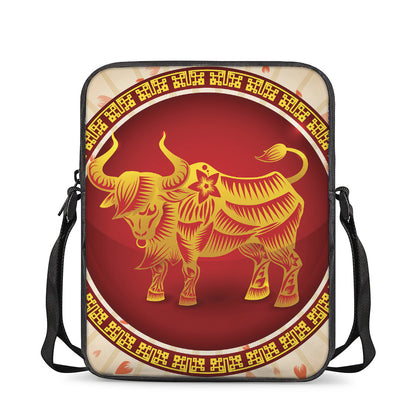 Chinese Ox Zodiac Sign Print Rectangular Crossbody Bag