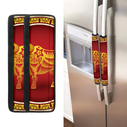 Chinese Ox Zodiac Sign Print Refrigerator Handle Covers