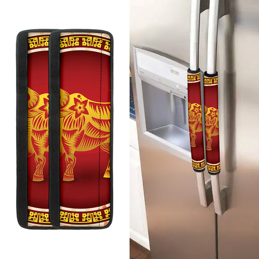 Chinese Ox Zodiac Sign Print Refrigerator Handle Covers