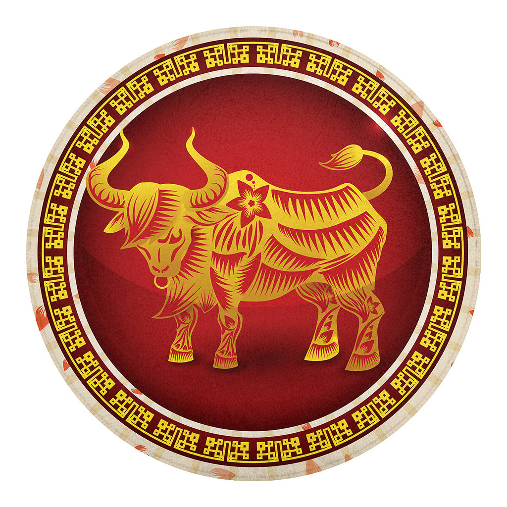 Chinese Ox Zodiac Sign Print Round Blanket