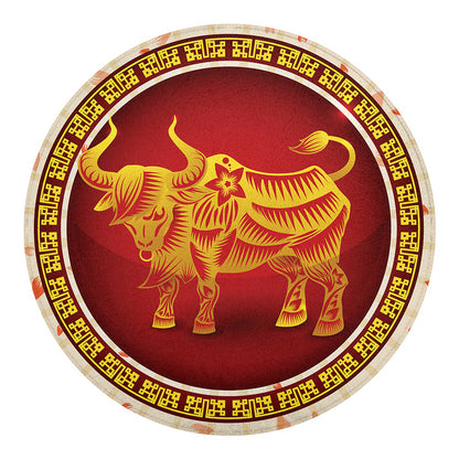 Chinese Ox Zodiac Sign Print Round Blanket