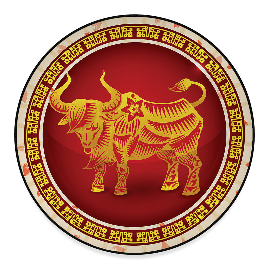 Chinese Ox Zodiac Sign Print Round Floor Mat