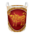 Chinese Ox Zodiac Sign Print Round Laundry Basket