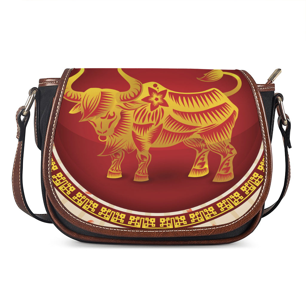 Chinese Ox Zodiac Sign Print Saddle Bag