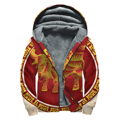 Chinese Ox Zodiac Sign Print Sherpa Lined Zip Up Hoodie