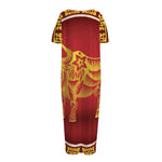 Chinese Ox Zodiac Sign Print Short Sleeve Long Nightdress