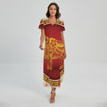 Chinese Ox Zodiac Sign Print Short Sleeve Maxi Dress