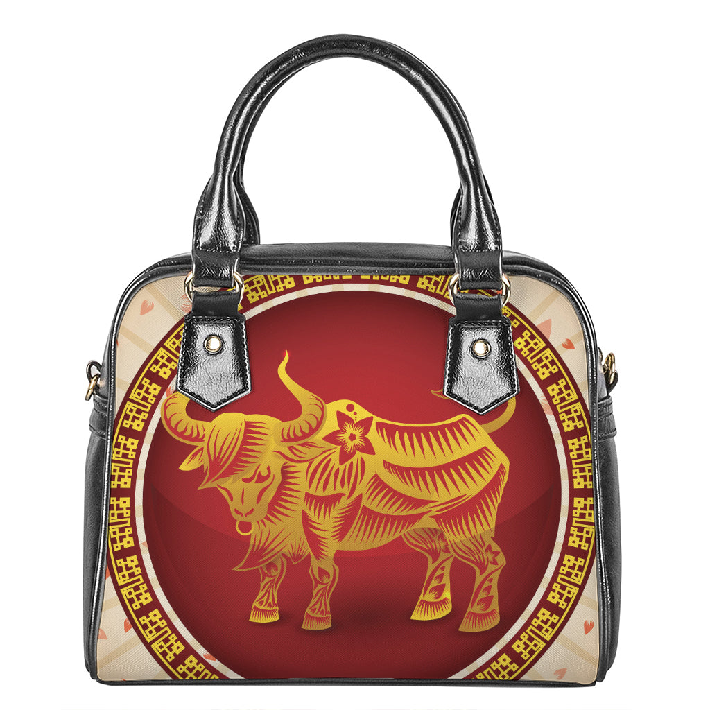 Chinese Ox Zodiac Sign Print Shoulder Handbag