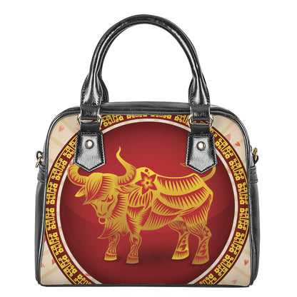 Chinese Ox Zodiac Sign Print Shoulder Handbag