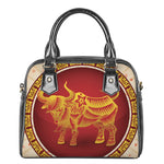 Chinese Ox Zodiac Sign Print Shoulder Handbag