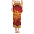 Chinese Ox Zodiac Sign Print Side Slit Maxi Skirt