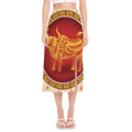 Chinese Ox Zodiac Sign Print Side Slit Midi Skirt