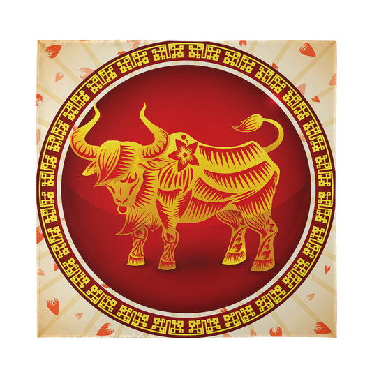 Chinese Ox Zodiac Sign Print Silk Bandana