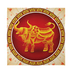 Chinese Ox Zodiac Sign Print Silk Bandana