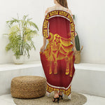 Chinese Ox Zodiac Sign Print Silk V-Neck Kaftan Dress