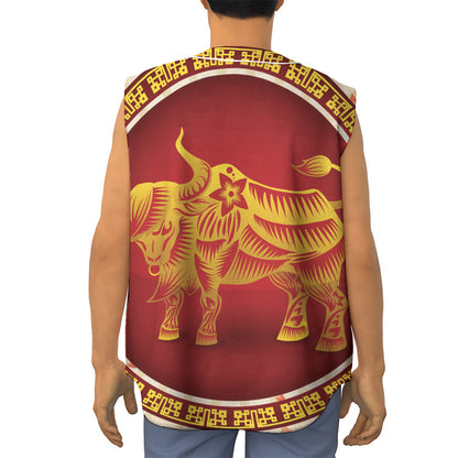 Chinese Ox Zodiac Sign Print Sleeveless Baseball Jersey