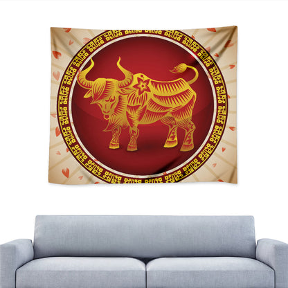 Chinese Ox Zodiac Sign Print Tapestry