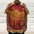 Chinese Ox Zodiac Sign Print Textured Short Sleeve Shirt