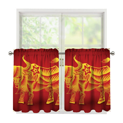 Chinese Ox Zodiac Sign Print Tier Curtains