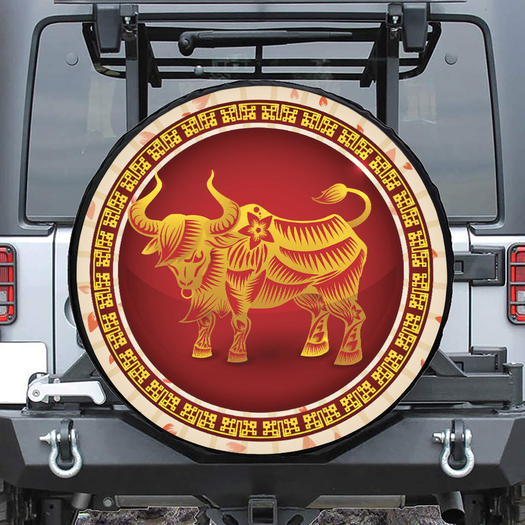 Chinese Ox Zodiac Sign Print Tire Cover