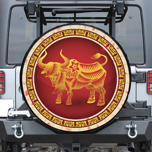 Chinese Ox Zodiac Sign Print Tire Cover