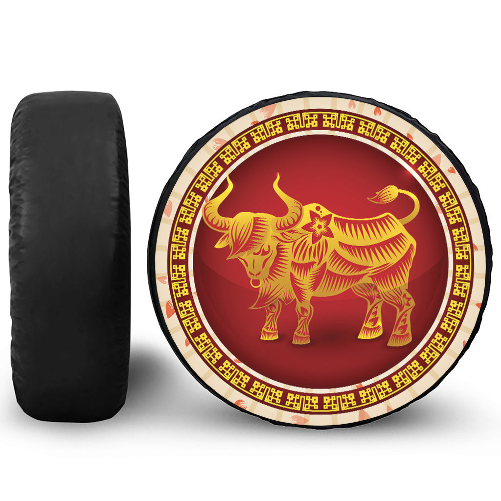 Chinese Ox Zodiac Sign Print Tire Cover
