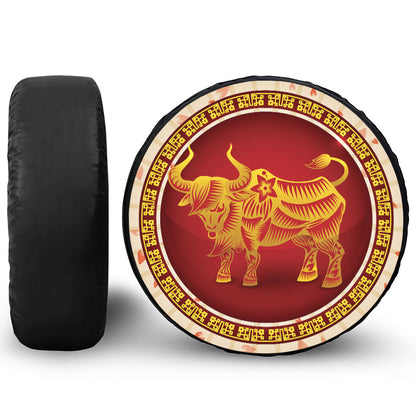 Chinese Ox Zodiac Sign Print Tire Cover