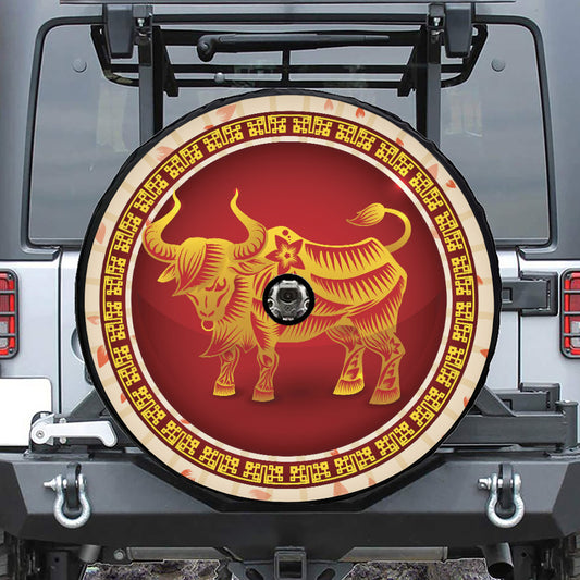 Chinese Ox Zodiac Sign Print Tire Cover With Camera Hole