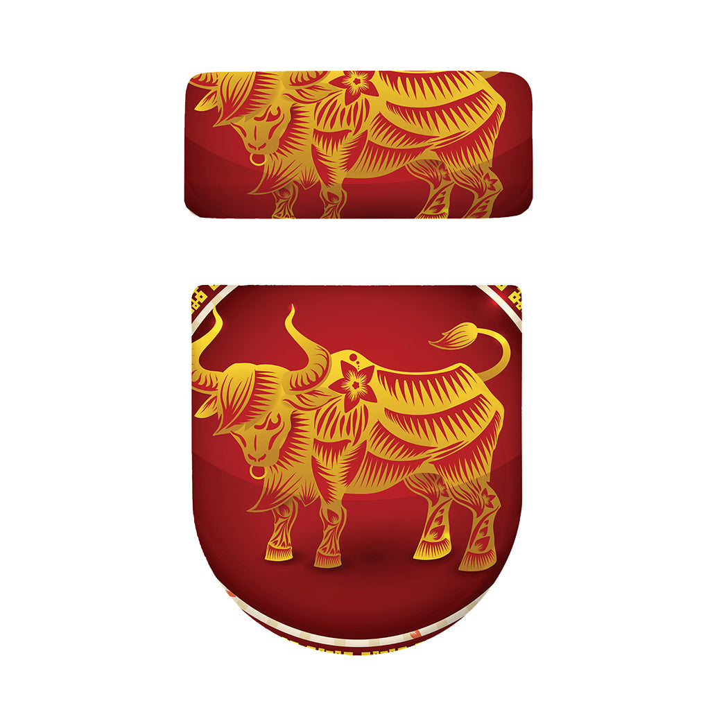 Chinese Ox Zodiac Sign Print Toilet Lid And Tank Cover Set