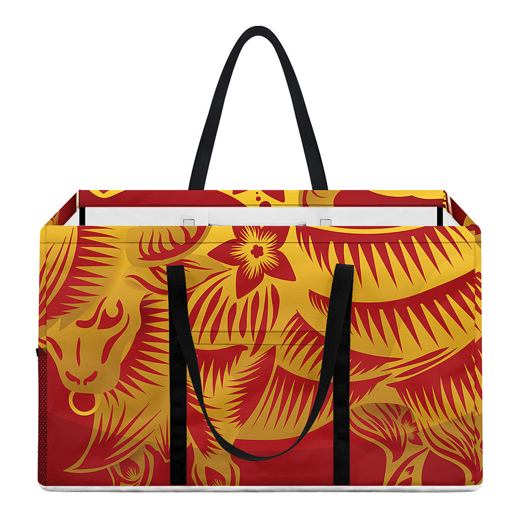 Chinese Ox Zodiac Sign Print Utility Tote Bag