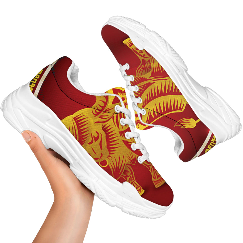 Chinese Ox Zodiac Sign Print White Chunky Shoes