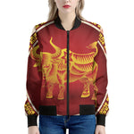 Chinese Ox Zodiac Sign Print Women's Bomber Jacket