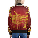 Chinese Ox Zodiac Sign Print Women's Bomber Jacket
