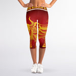 Chinese Ox Zodiac Sign Print Women's Capri Leggings