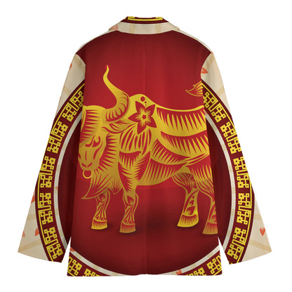 Chinese Ox Zodiac Sign Print Women's Cotton Blazer
