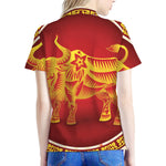 Chinese Ox Zodiac Sign Print Women's Polo Shirt