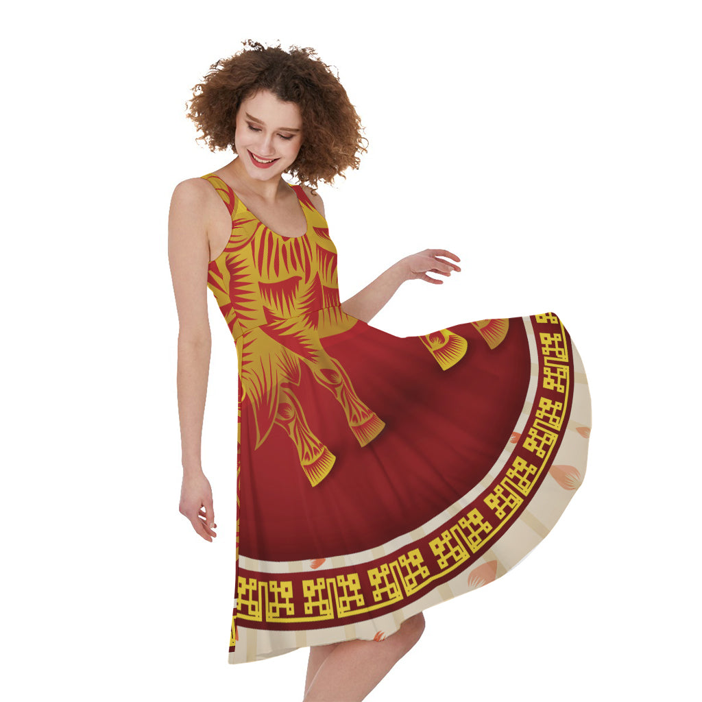 Chinese Ox Zodiac Sign Print Women's Sleeveless Dress