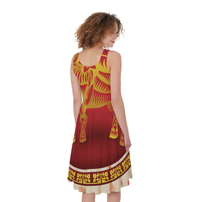 Chinese Ox Zodiac Sign Print Women's Sleeveless Dress