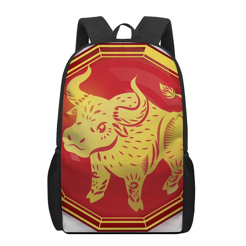 Chinese Ox Zodiac Symbol Print 17 Inch Backpack