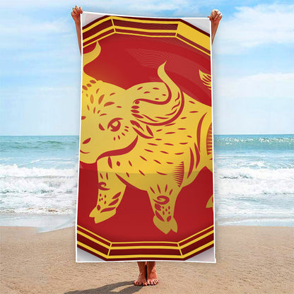 Chinese Ox Zodiac Symbol Print Beach Towel