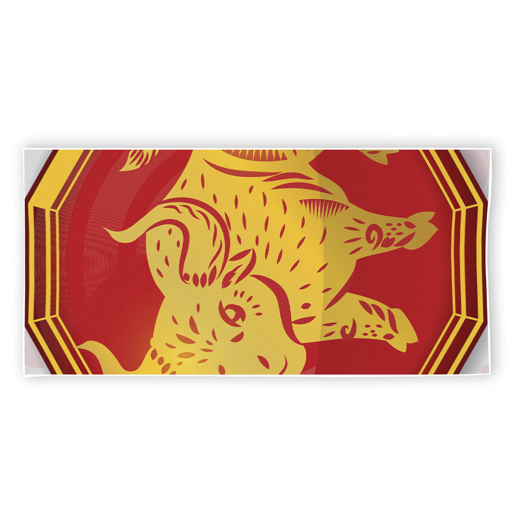 Chinese Ox Zodiac Symbol Print Beach Towel