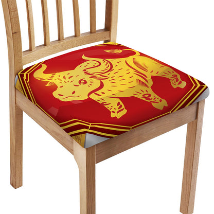 Chinese Ox Zodiac Symbol Print Chair Cushion Cover