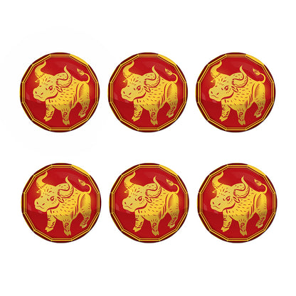 Chinese Ox Zodiac Symbol Print Coaster Set