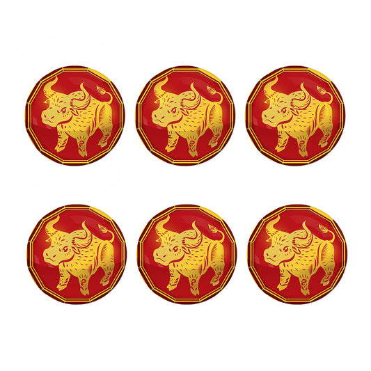 Chinese Ox Zodiac Symbol Print Coaster Set